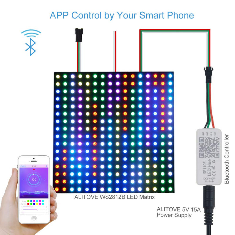 [AUSTRALIA] - ALITOVE WS2812B WS2811 Addressable LED Bluetooth Controller iOS Android App Wireless Remote Control DC 5V~12V for SK6812 SK6812-RGBW WS2812 SM16703 Dream Color Programmable RGB LED Strip Pixel SP110E 
