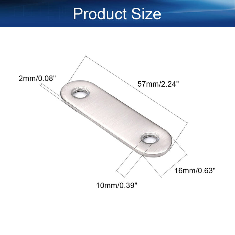 Heyiarbeit 10 PCS Flat Fixed Straight Bracket Repair Board 2.24" x 0.63"Brushed Stainless Steel Surface Connection Angle Bracket Gusset Plate