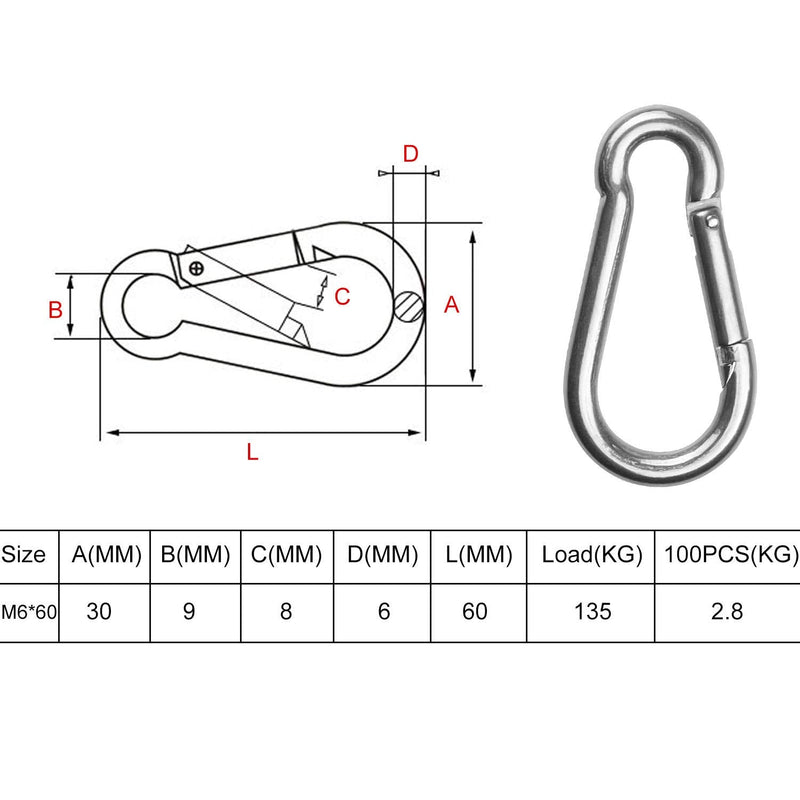 ASelected 15 Pack Spring Snap Hook Carabiner Stainless Steel 304 Screw Lock Silver Quick Link Clip Keychain for Camping, Hiking, Outdoor and Gym, Small M6 Carabiners for Dog Leash & Harness, Sliver