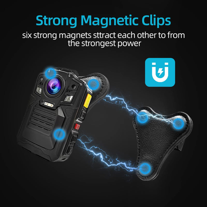 CAMMHD Body Camera Magnet Mount, Support 45° Angle Adjustable for Body Camera, 6 Strong Magnets, Universal Magnetic Suction Clip for All model Body Cameras, Make from Durable Leather, Stick to Clothes