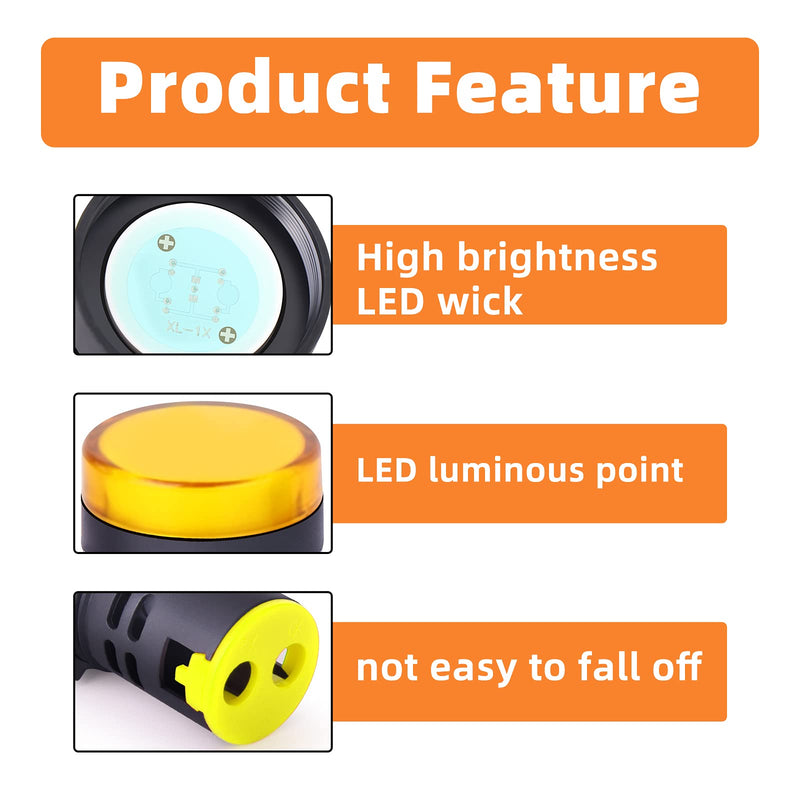 GASHER 12V/24V/110V 20mA Energy Saving Indicator Light Mounting Hole Size 22mm (7/8 Inch) Yellow 10 Pcs 110V