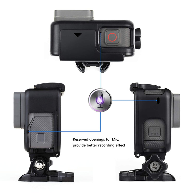 SOONSUN Frame Mount Housing Case with Lens Cover for GoPro Hero 5 6 7 Hero(2018) Hero5 Hero6 Hero7 Black, Hero7 White, Hero7 Silver Camera - Strong Structure and All Slots Fully Accessible