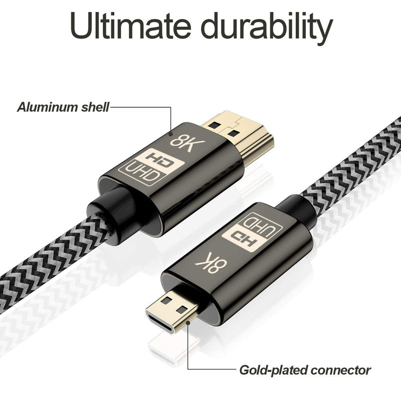CABLEDECONN Micro HDMI to HDMI 2.1 8K Cable High Speed 8K@60Hz 4K@120Hz Male to Male Ultra HD HDR Adapter for Digital Cameras, camcorders, Tablets and Other Devices with Micro HDMI 1.5M Micro HDMI to HDMI 8K 1.5M Cable