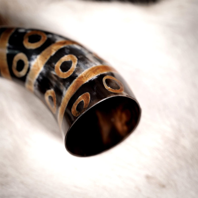Lord of Battles Drinking Horn with Genuine Leather Holder Handcrafted from Ox Horn