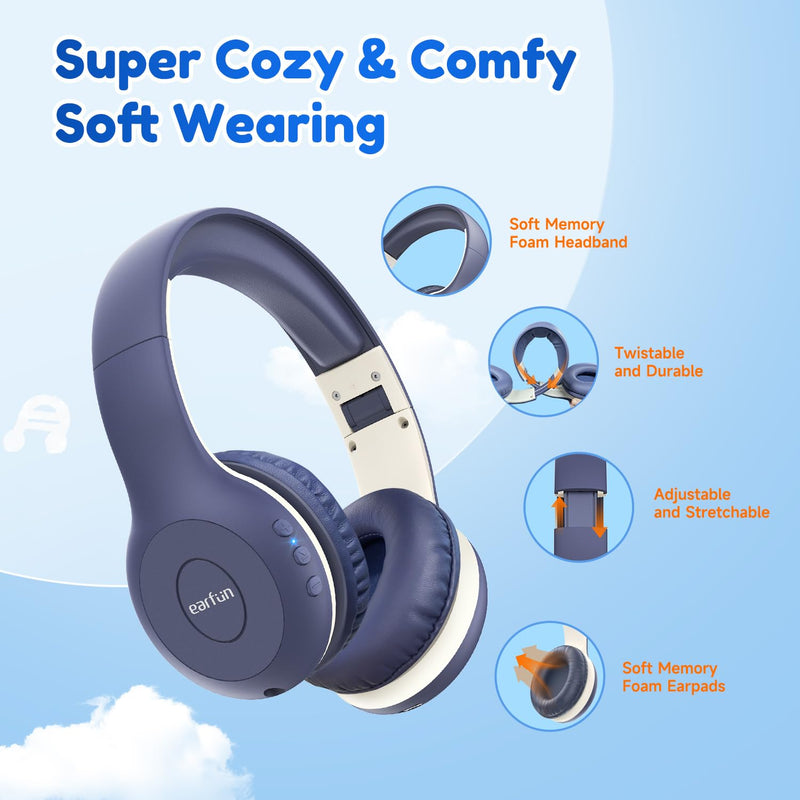 [AUSTRALIA] - Kids Bluetooth Headphones, EarFun K2 Kids Headphones with Volume Limited, 40H Playtime, Bluetooth 5.0 Headphones with Mic, Stereo Sound, Foldable Over-Ear Headphones for Kids/School/Travel/iPad/Tablet 