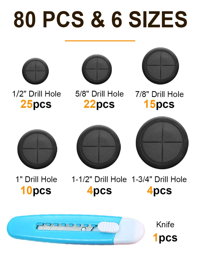 80 PCS Rubber Grommet 1-3/4"、1-1/2"、1"、7/8"、5/8"、1/2"Drill Hole, Firewall Hole Plug Set Electrical Wire Gasket Kit Rubber Gasket Kit，Firewall Plug Grommet, Round