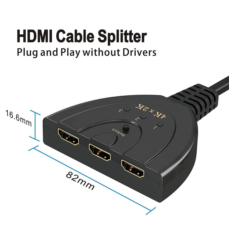 HDMI Switch,GANA 3 Port 4K HDMI Switch 3x1 Switch Splitter with Pigtail Cable Supports Full HD 4K 1080P 3D Player