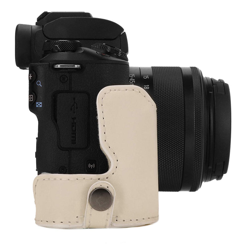 MegaGear Ever Ready Leather Camera Case Compatible with Canon EOS M50 Mark II (15-45mm), M50 (15-45mm) White