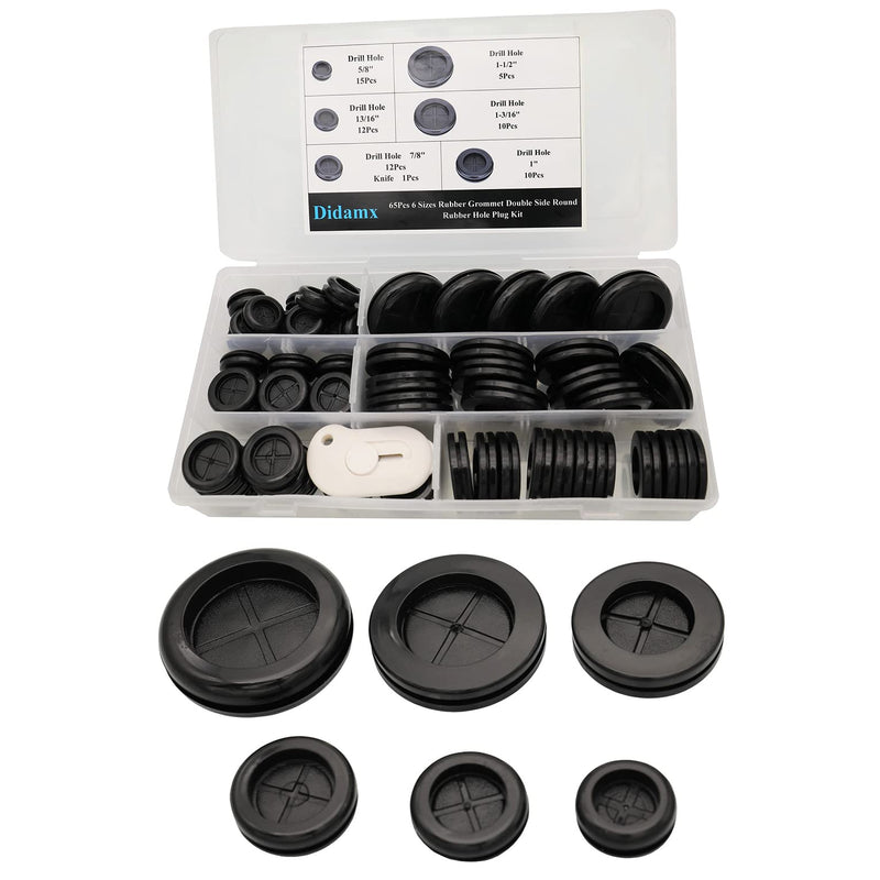 [AUSTRALIA] - Didamx 65Pcs 6 Sizes Rubber Grommet Double Side Round Rubber Hole Plug Kit, Drill Hole 5/8" 13/16" 7/8" 1" 1-3/16" 1-1/2" 