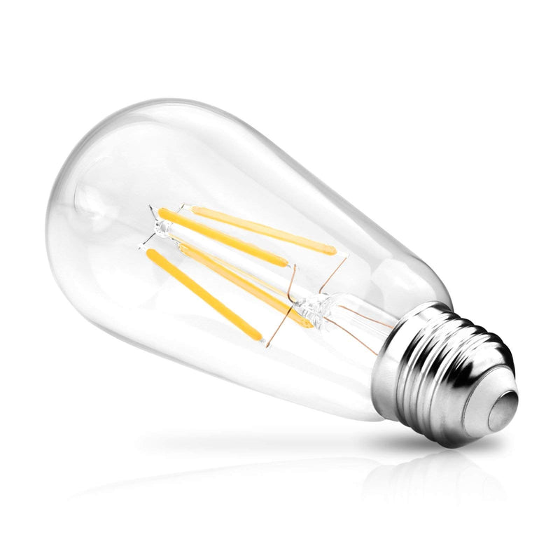 Ascher Vintage LED Edison Bulbs, 6W, Equivalent 60W, Non-Dimmable, High Brightness Warm White 2700K, ST58 Antique LED Filament Bulbs, E26 Medium Base, Clear Glass, Pack of 4 2700K Warm White