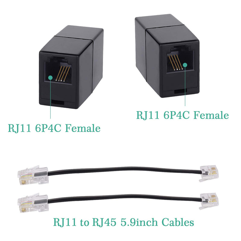 RJ11 to RJ45 Adapter,RJ45 to RJ11 Adapter,SHONCO RJ45 to RJ11 Cable,Phone Line to Ethernet Adapter RJ11 Female (6P4C) to RJ45 Male (8P8C) Black (2 Pack) RJ11-RJ45