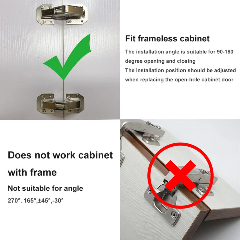 4 Pcs Soft Close Damping Hinges, Concealed Kitchen Cabinet Hinges, Frameless Hidden Hinges for Cupboard Door, Easy Installation Surface Mount Hinges with 32pcs Stainless Steel Screws, 90 Degree