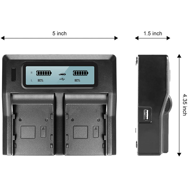 BM Premium 2 NP-F970 NP-F960 NP-F975 NP-F570 Batteries and Dual Bay LCD Battery Charger for Sony PXW-Z150, Z190, Z280, NEX-EA50M, FDR-AX14K, CN160 FW568 F100 F200 FW700 and Other LED Video Light
