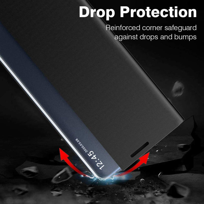 Galaxy S20 FE 5G Case Clear Flip Folio View Phone Case Compatible with Samsung Galaxy S20 FE 5G Cover Kickstand Stand Luxury PU Leather Protective Cover for Galaxy S20 FE 5G/4G 2020 Smartphone Black