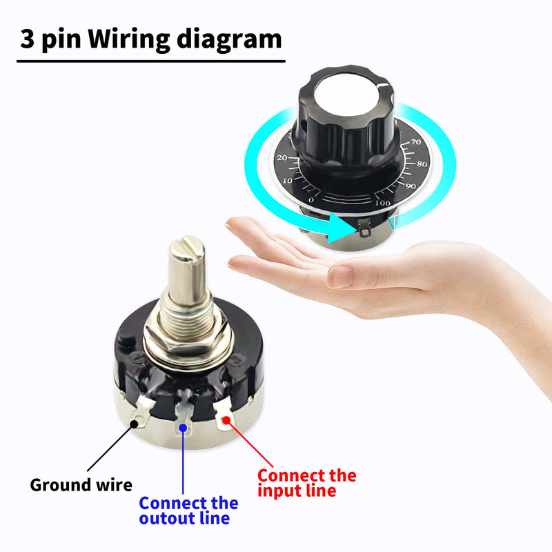 V TELESKY 3PCS RV24YN20S Single Turn Carbon Film Rotary Taper Potentiometer, B502 5K ohm Adjustable Resistance + 3PCS A03 Knob + 3PCS Dials