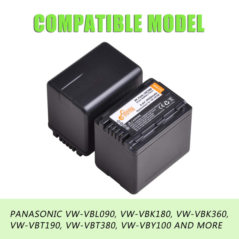 Pickle Power 3900 mAh VW-VBT380 Batteries(Fully Decoded) and Charger Compatible with Panasonic HC-V210, HC-V250, HC-V380, HC-V510, HC-V520, HC-V710, HC-V720, HC-V750, HC-V770, HC-VX870, HC-VX981K