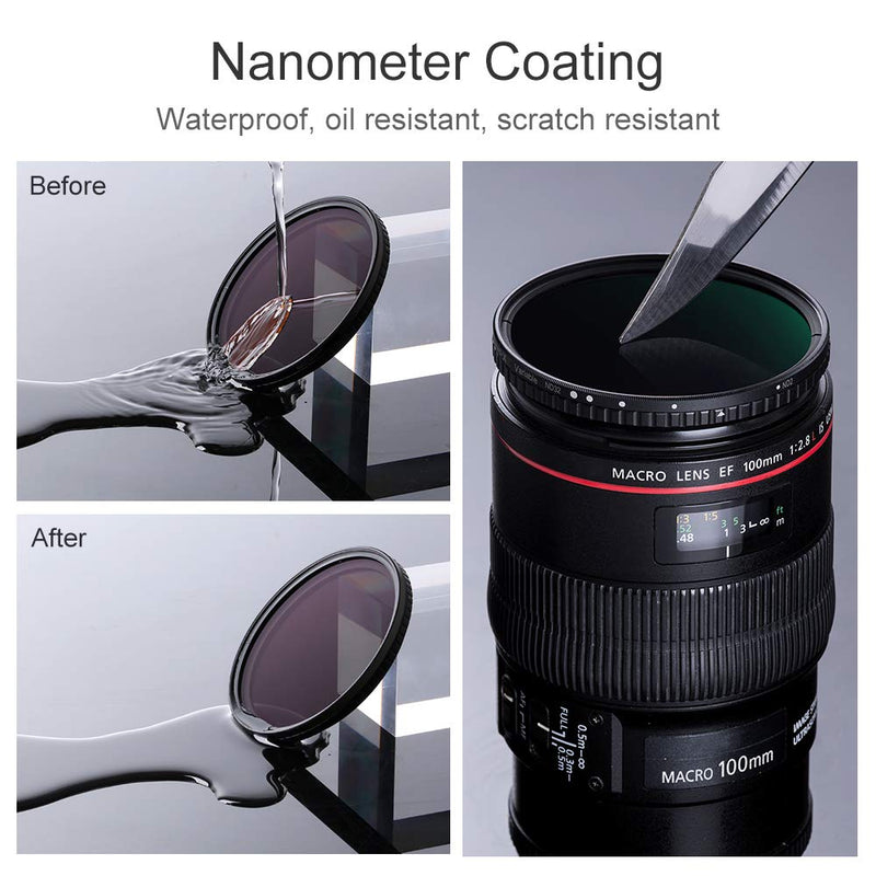 K&F Concept 62mm Fader ND Filter Without Cross, Neutral Density Variable Filter ND2 to ND32 for Camera Lens NO X Spot,Nanotec,Ultra-Slim,Weather-Sealed