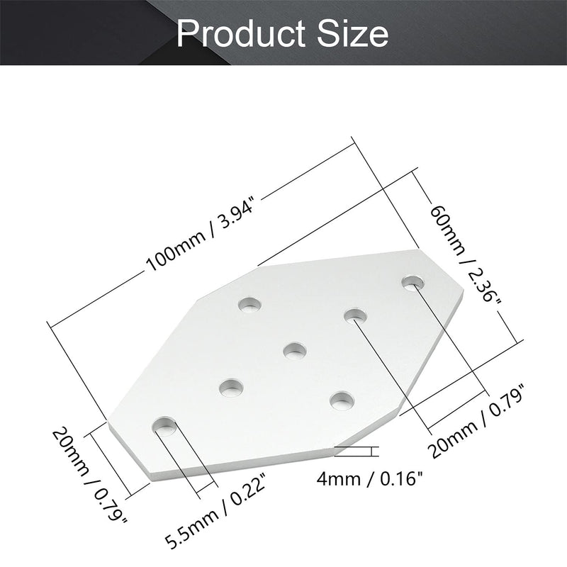 MroMax 3 Pcs Aluminum Alloy Outside Joining Plate 3.94" x 2.36" x 0.16" (L x W x T) with 7Hole Joint Bracket Silver
