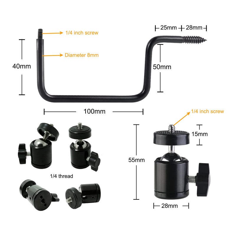 Folgtek 2 Pack Trail Camera Mount Tree Holder, 1/4''-Inch Universal Fishing & Solar Panels Accessories Multifunctional Metal Bracket (Black)