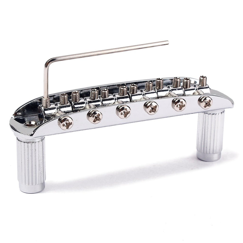 Alnicov Adjustable Saddle Bridge with Thimbles for Mustang Jaguar and Jazzmaster Guitar, Chrome