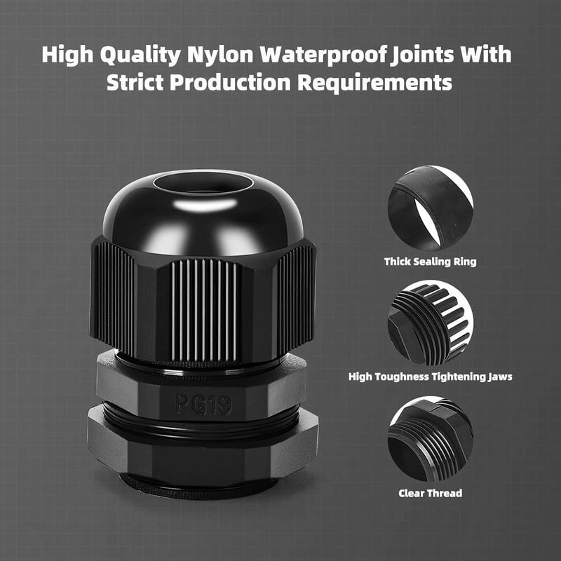 BULUSHI 20 Pcs Black Plastic Waterproof Connectors Cable Glands M20 x 1.5/PG13.5