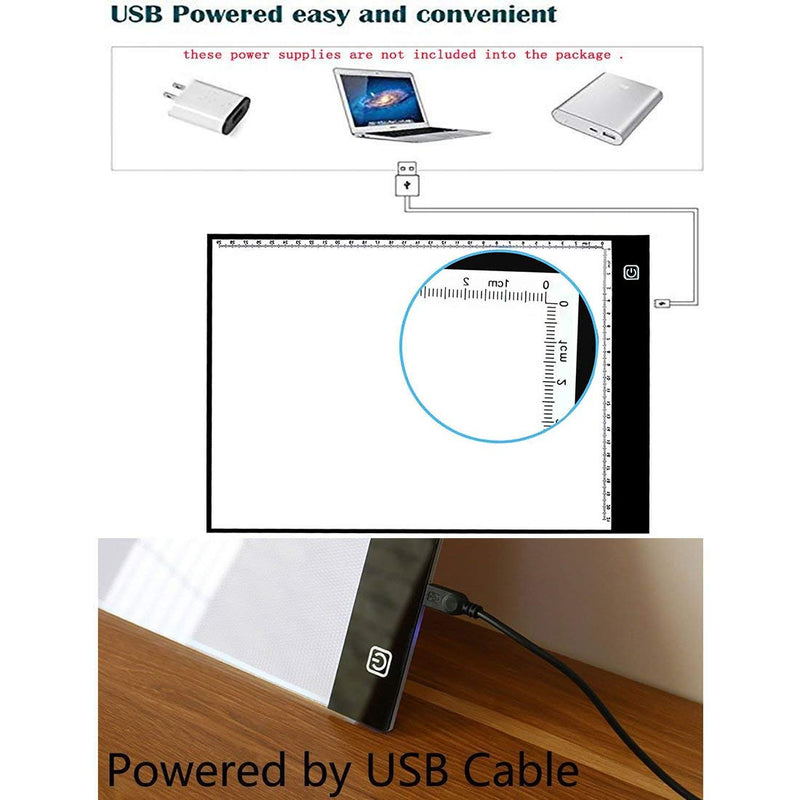 A4 LED Light Box Tracer Ultra-Thin USB Powered Portable Dimmable Brightness LED Artcraft Tracing Light Pad Light Box for Artists Drawing Sketching Animation Designing Stencilling X-ray A4 with ruler printed+report covers