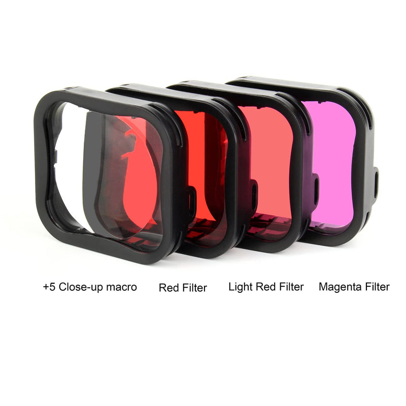 SOONSUN Waterproof Housing Case with 4-Pack Lens Filters for GoPro Hero 7 6 5 Black Hero (2018), Dive Housing with Red, Light Red, Magenta, and 5x Close-up Filters for Underwater Video and Photography Waterproof Housing with 4-Pack filter