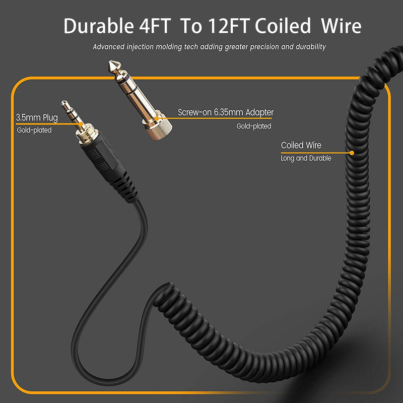 LOL PARTY HD598 Cable Coiled Aux Cord Replacement for Sennheiser HD598 Cs HD599 HD569 HD579 HD558 HD518 Headphone Audio Cable with 6.35mm Adapter 4 to 12ft Long