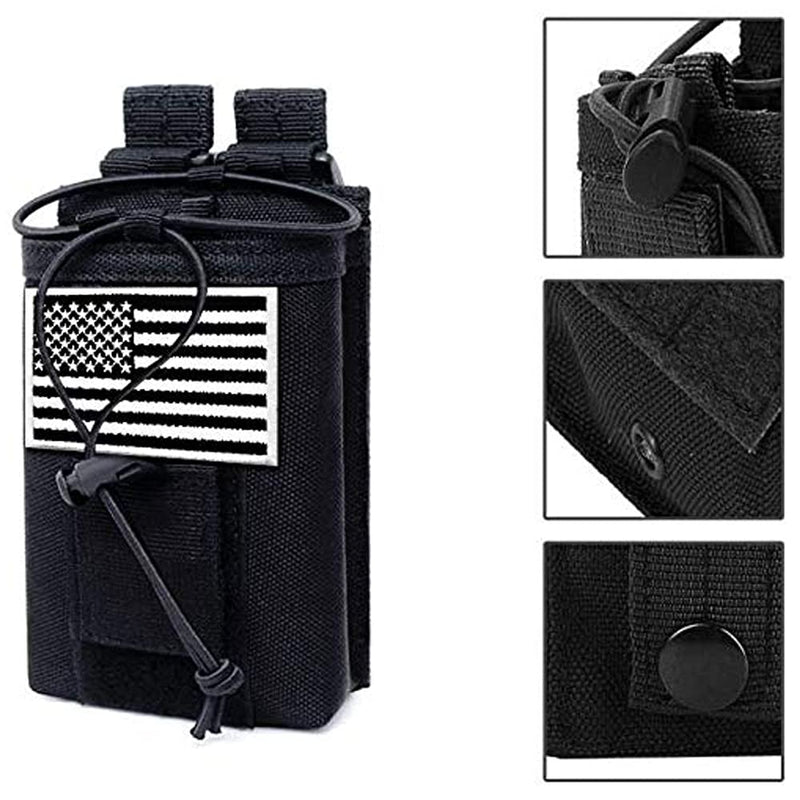 Tactical Radio Holder Molle Radio Pouch Case Heavy Duty Radios Holster Bag for Two Ways Walkie Talkies Adjustable Storage with 1 Pack Patch (Black-White Flag) Black-white flag