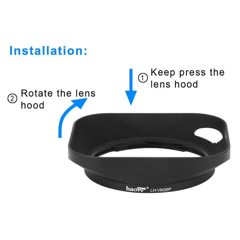 Haoge LH-VM35P Bayonet Metal Square Lens Hood Compatible with Voigtlander Nokton Aspherical ASPH 40mm f/1.2 VM, 35mm f1.2 VM, 50mm f1.2 VM Leica M Lens Replaces LH-8 Hollow Out Designed Black Square - Hollow Out Designed