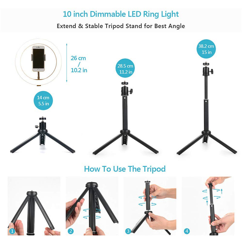 Selfie Ring Light,10" Dimmable Ring Light (2rd Generation, Eye-Caring) with Adjustable Tripod for Makeup/YouTube/TiKTok/Video Shooting/Zoom Meetings