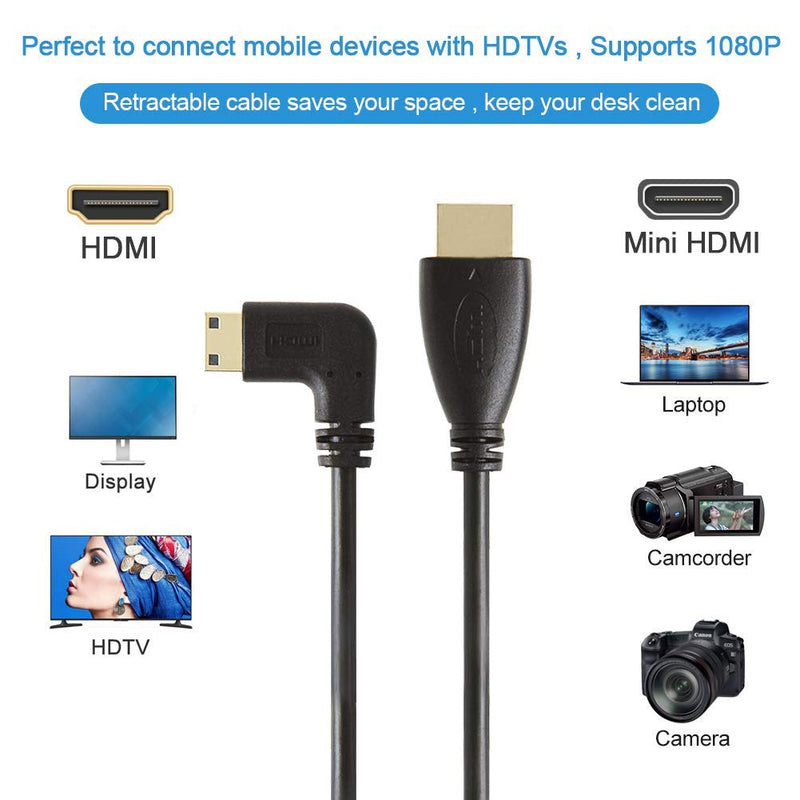 Mini HDMI to HDMI, CableCreation 5 Feet Coiled 90 Degree Left Angle Mini-HDMI Male to HDMI Male Converter Cable, Support 1080P Full HD, 3D, 1.6M, Black mini HDMI Male to HDMI Male