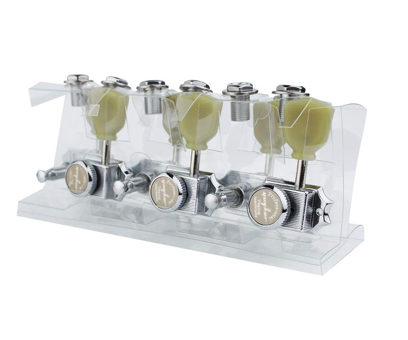 [AUSTRALIA] - Guyker 6Pcs Guitar Locking String Tuning Pegs (3R + 3L) – 1:15 Vintage Deluxe Style Tuners Key Machine Heads Set with Keystone Knob Replacement for Les Paul Style Electric or Acoustic Guitar - Chrome 