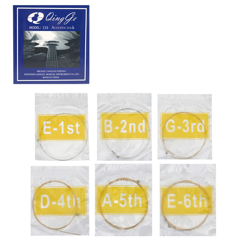 QINGGE Bronze Acoustic Guitar Strings，3 Sets with 2 Full Sets and Extra 6 strings（E-1st,B-2nd G-3rd each 2) 012-049