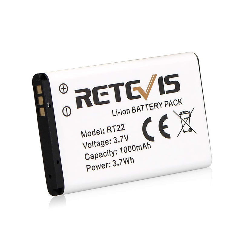 Retevis RT22 RT22S RT15 RT19 Battery Walkie Talkie Original Li-ion Battery 3.7V 1000mAh Compatible with Retevis RT22 RT22S RT15 RT19 WLN KD-C1 Two Way Radio(2 Pack)