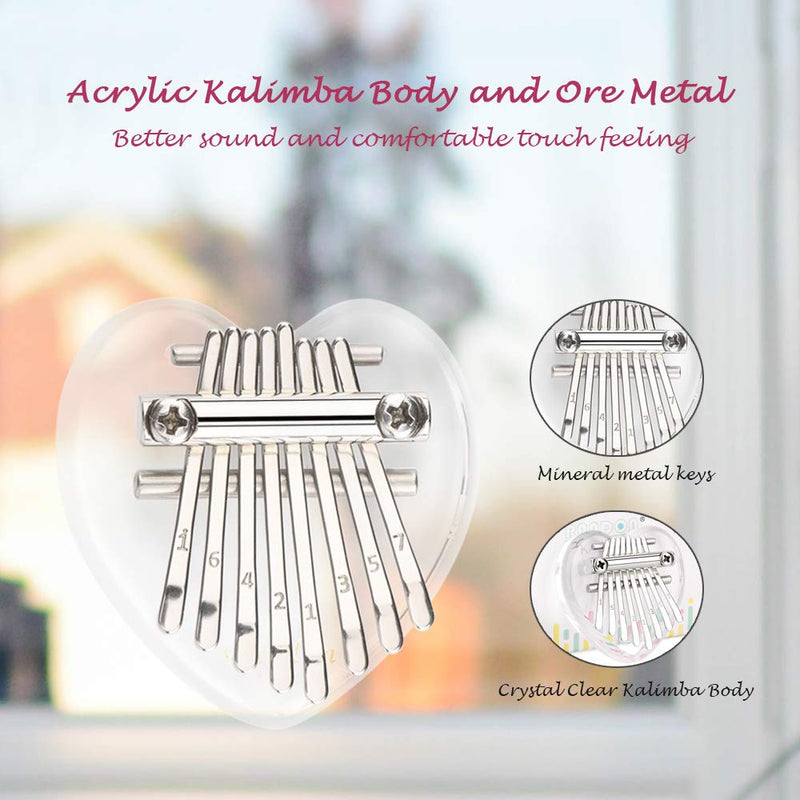 Randon Mini Kalimba Crystal Mbira Thumb Piano 8 Keys with Case and Tune Hammer Best Gift for Kids Adults and Beginners in Birthday Christmas and Other Occasions(Love-8) Love-8