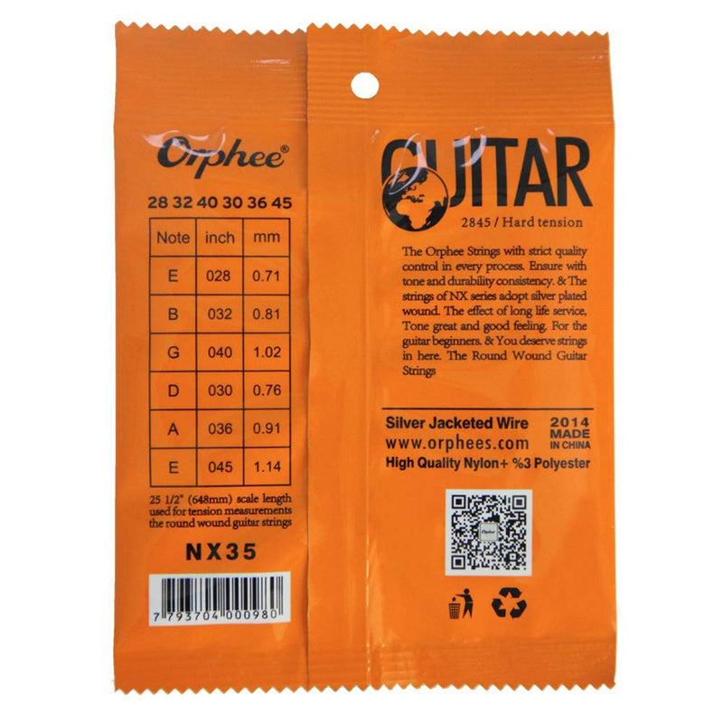3 Packs Full Set Replacement Orphee NX35 Clear Nylon Silver Plated Classical Guitar Strings Hard Tension (.028-.045)