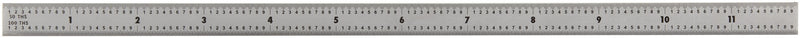 Mitutoyo 182-222, Steel Rule, 12" (16R), (1/32, 1/64, 1/50, 1/100"), 1/64" Thick X 1/2" Wide, Satin Chrome Finish Tempered Stainless Steel