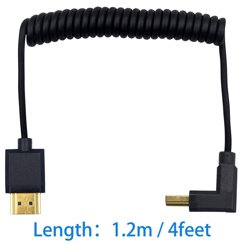 Duttek 4K HDMI Cable, HDMI to HDMI Cable, Extreme Thin Down Angled HDMI Male to Male Extender Coiled Cable for 3D and 4K Ultra HD TV Stick HDMI 2.0 Cord Extension Converter(HDMI Extender) (1.2M/4FT) Dowm Angled 1.2M