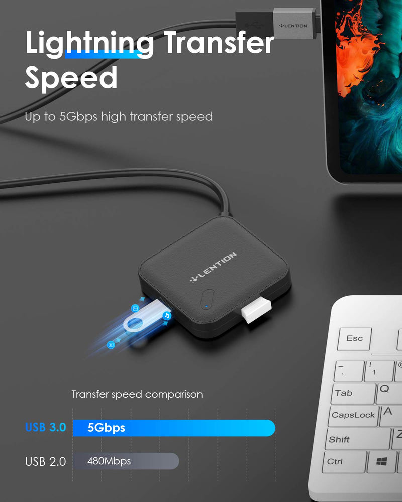 LENTION Long Cable USB 3.0 Hub with 4 USB 3.0 Ports Compatible MacBook Air/Pro (Previous Generation), iMac, Surface, Chromebook, More Type A Laptops (Black)