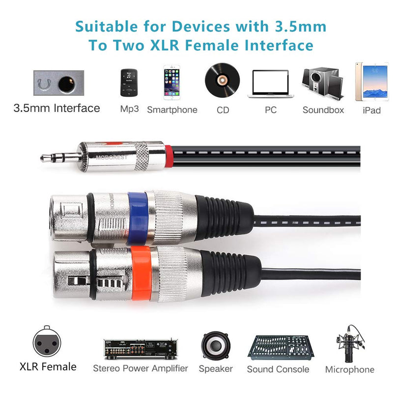 [AUSTRALIA] - MOBOREST 3.5mm to XLR Male to Female Microphone Cables, Dual XLR to 1/8 Inch TRS Stereo Mini Jack AUX Interconnect Y-Adapter Cord (3.5mm-Dual XLR Female- 5FT) 3.5mm-Dual XLR Female-5FT 