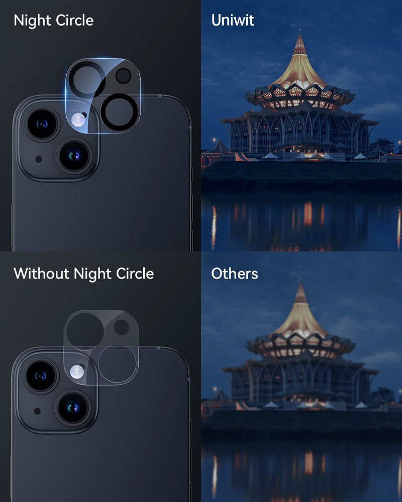 Uniwit [3 Pack] Camera Lens Protector designed for iPhone 14/14 Plus,9H Tempered Glass,Anti-Scratch,Case Friendly,Night Circle,No-Bubble HD Clarity,Full Cover