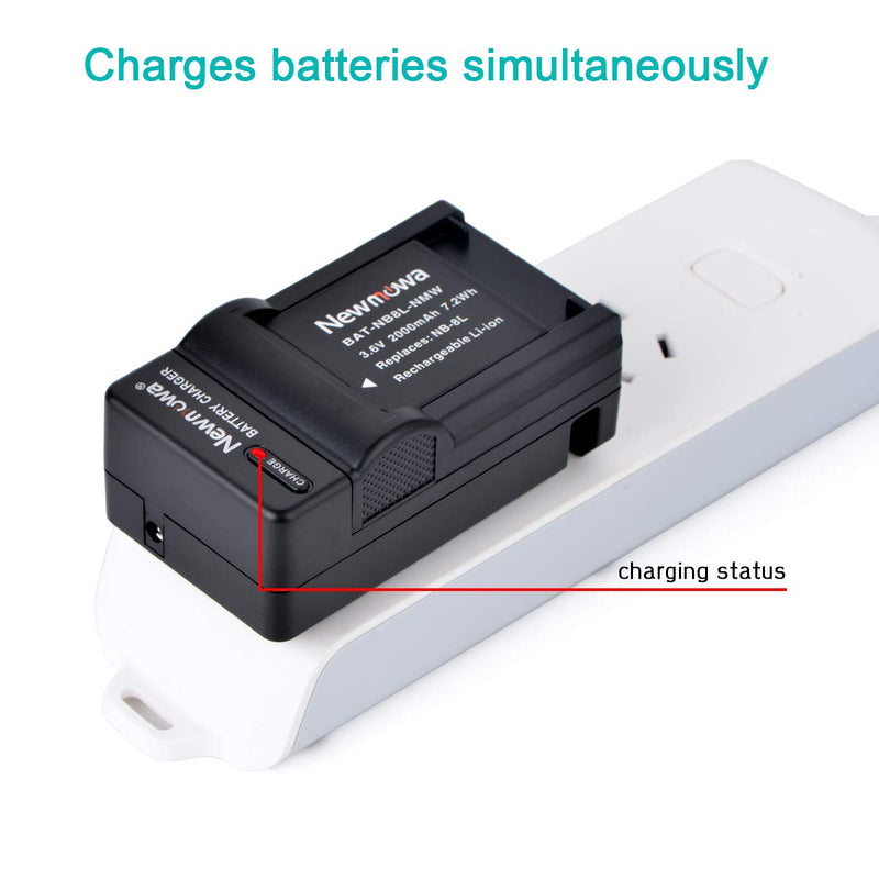 Newmowa NB-8L Replacement Battery (2-Pack) and Charger Kit for NB-8L,CB-2LA and PowerShot A2200, A3000 is, A3100 is, A3200 is, A3300 is