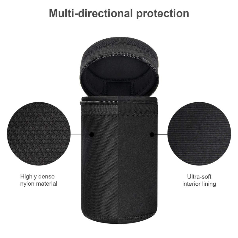 ARVOK Lens Pouch Set, Water Resistant Protective Lens Cases for DSLR Camera Lens, 4 Size Thick Camera Lens Bag for Nikon, Tamron, Sigma, Pentax, Sony, Olympus, Panasonic Black
