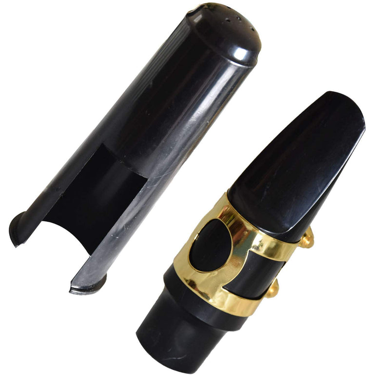 Black PVC Alto Saxophone Mouthpiece and Cap with Gold Brass Ligature
