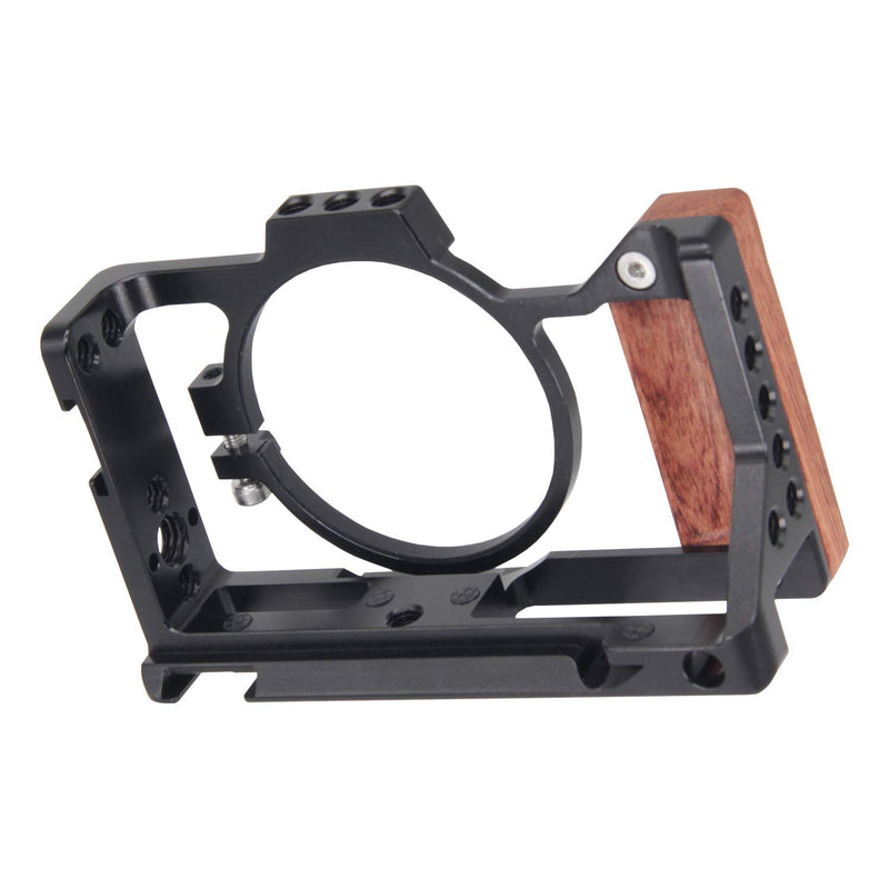 Easy Hood Camera Cage for Sony ZV-1 ZV1 Digital Camera, Vlogging Video Shooting Filmmaking Rig Stabilizer with Wooden Handle Grip, 1/4" Mounting Points, 3/8" Arri Locating Hole and Cold Shoe