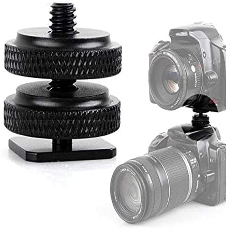 Quluxe Double Layer Camera Hot Shoe Mount to 1/4" Tripod Screw Adapter Flash Shoe Mount- Black (Pack of 2)