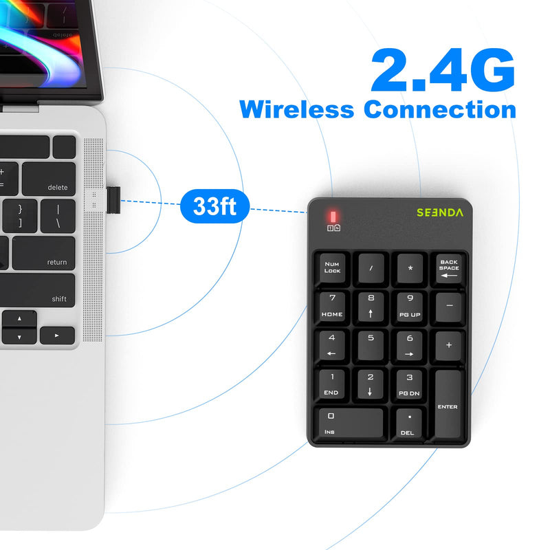 seenda Wireless Number Keypad, 2.4G Wireless Number Pads, 18 Keys Portable USB Numeric Keypad Keyboard Extensions for Laptop Notebook PC Desktop Computer with USB Ports, Black