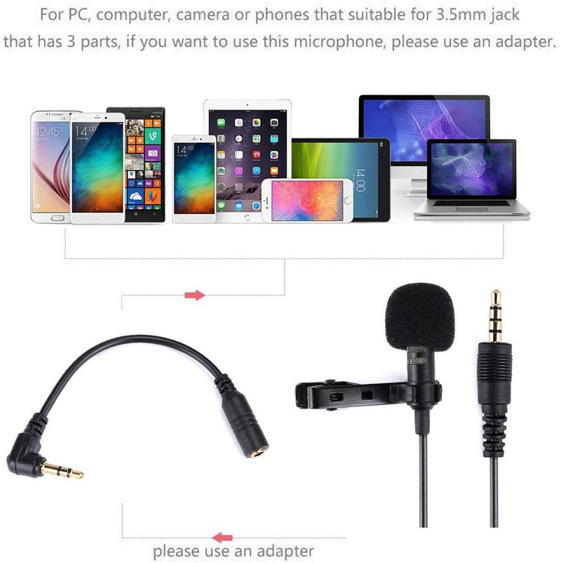 Clip on Microphone, Gyvazla 3.5mm Lavalier Lapel Omnidirectional Condenser Microphone Compatible with iPhone & Android Smartphones or any other mobile device