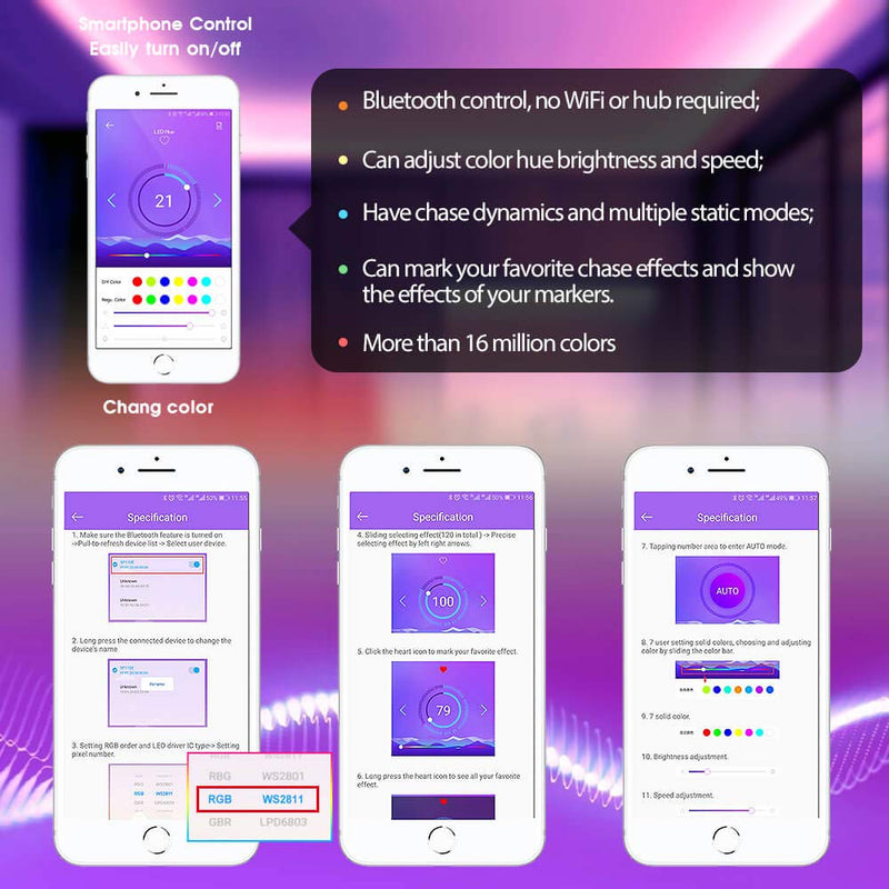 [AUSTRALIA] - Smart APP Controlled 16.4ft Addressable RGB Strip Lights Waterproof DreamColor LED Flexible Lights Strip Work with Android and iOS System 